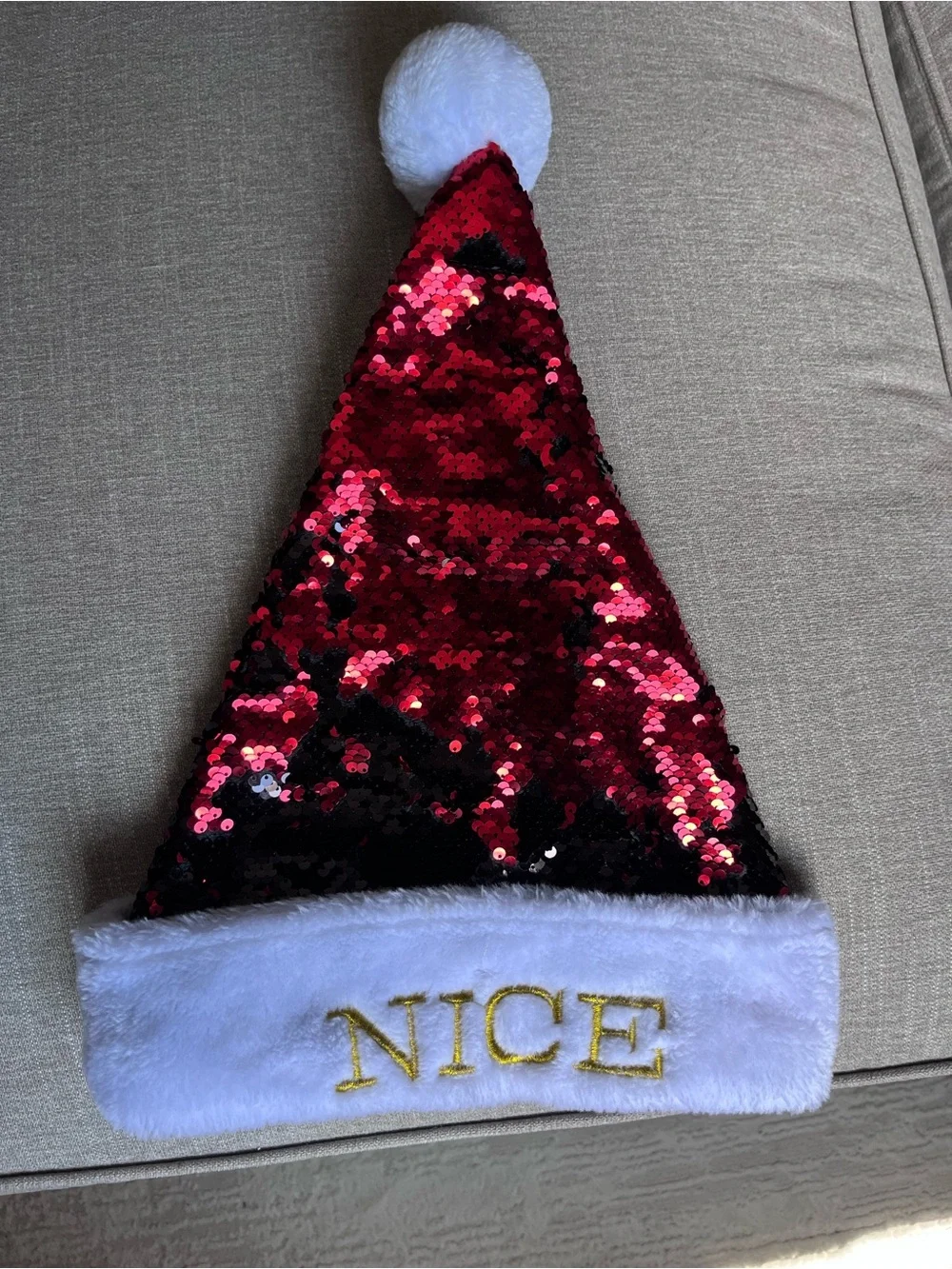 Sequin 'Naughty' Holiday Santa Hat - Red & Black